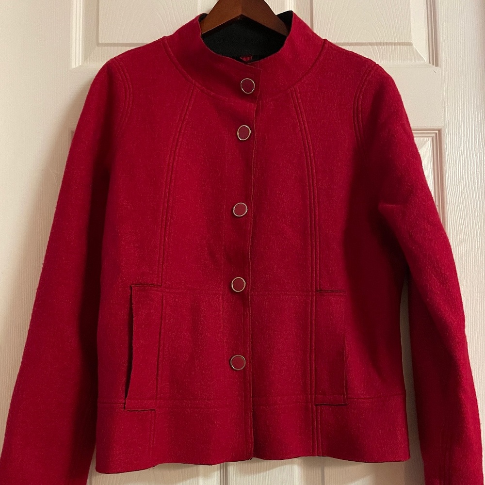 Johnston & Murphy Red Women Wool Blend Stylish Coat Jacket Button Down Sz XL